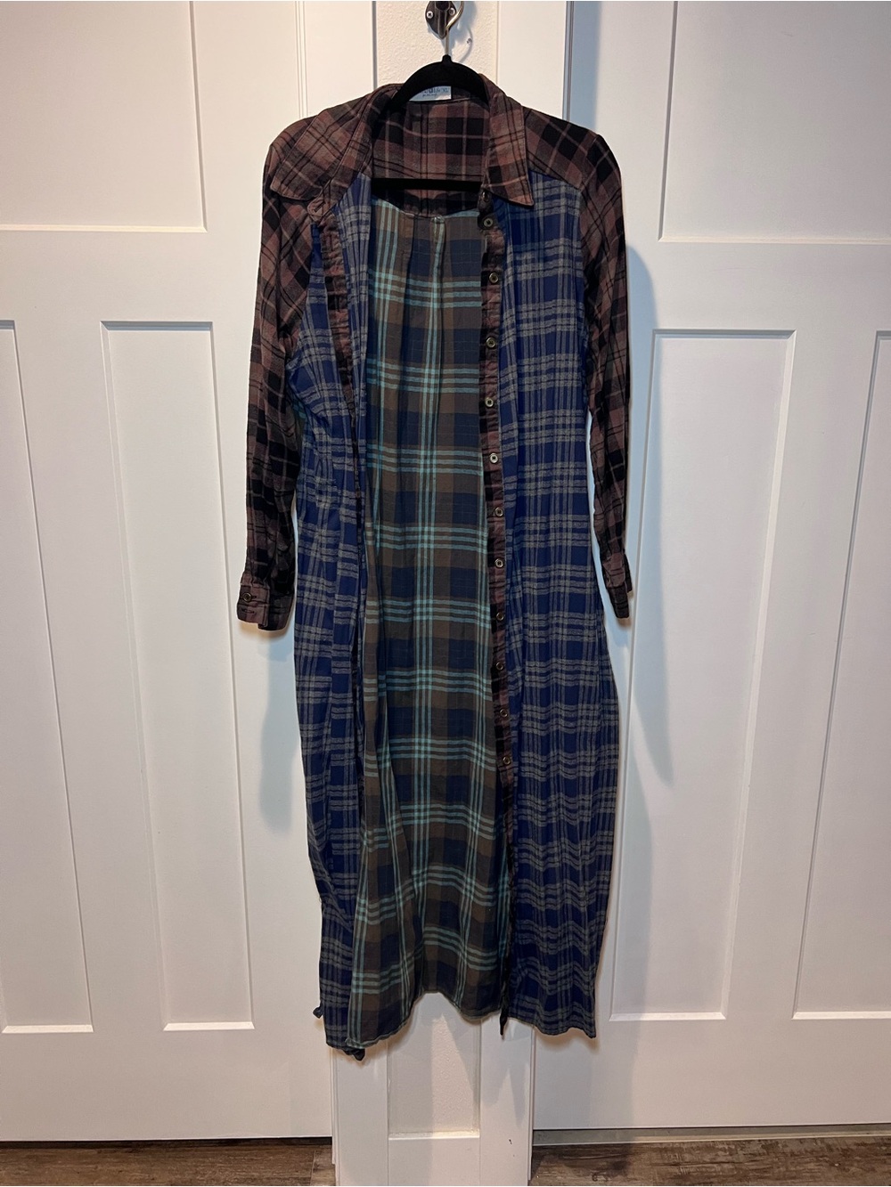 Natural Life Plaid Button-Front Maxi Dress in Blue and Brown
